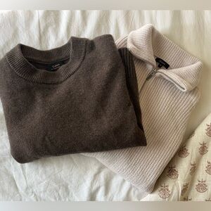 Quince Cashmere Oversized Boyfriend Sweater and Merino Wool Half Zip Bundle